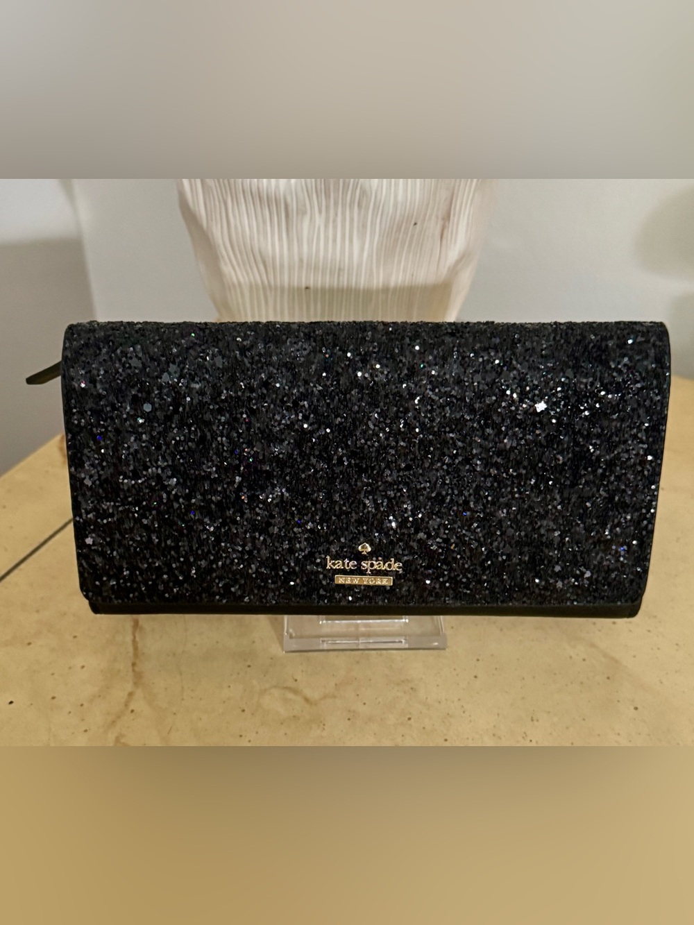 kate spade Black Glitter Envelope Clutch